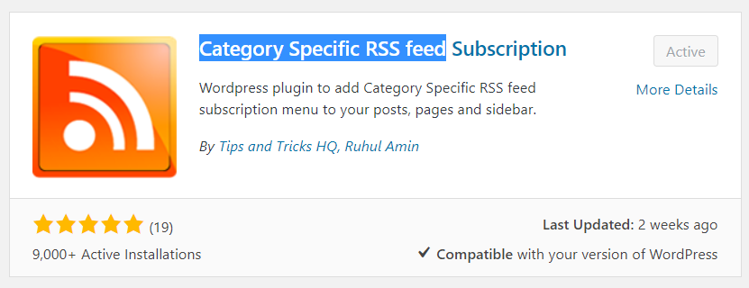 category specific rss menu